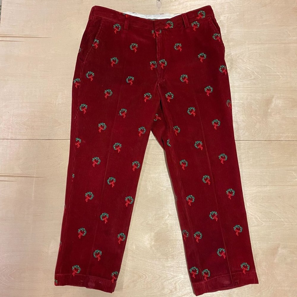 Vintage Orvis Christmas Wreath Red Corduroy Pants 40x30